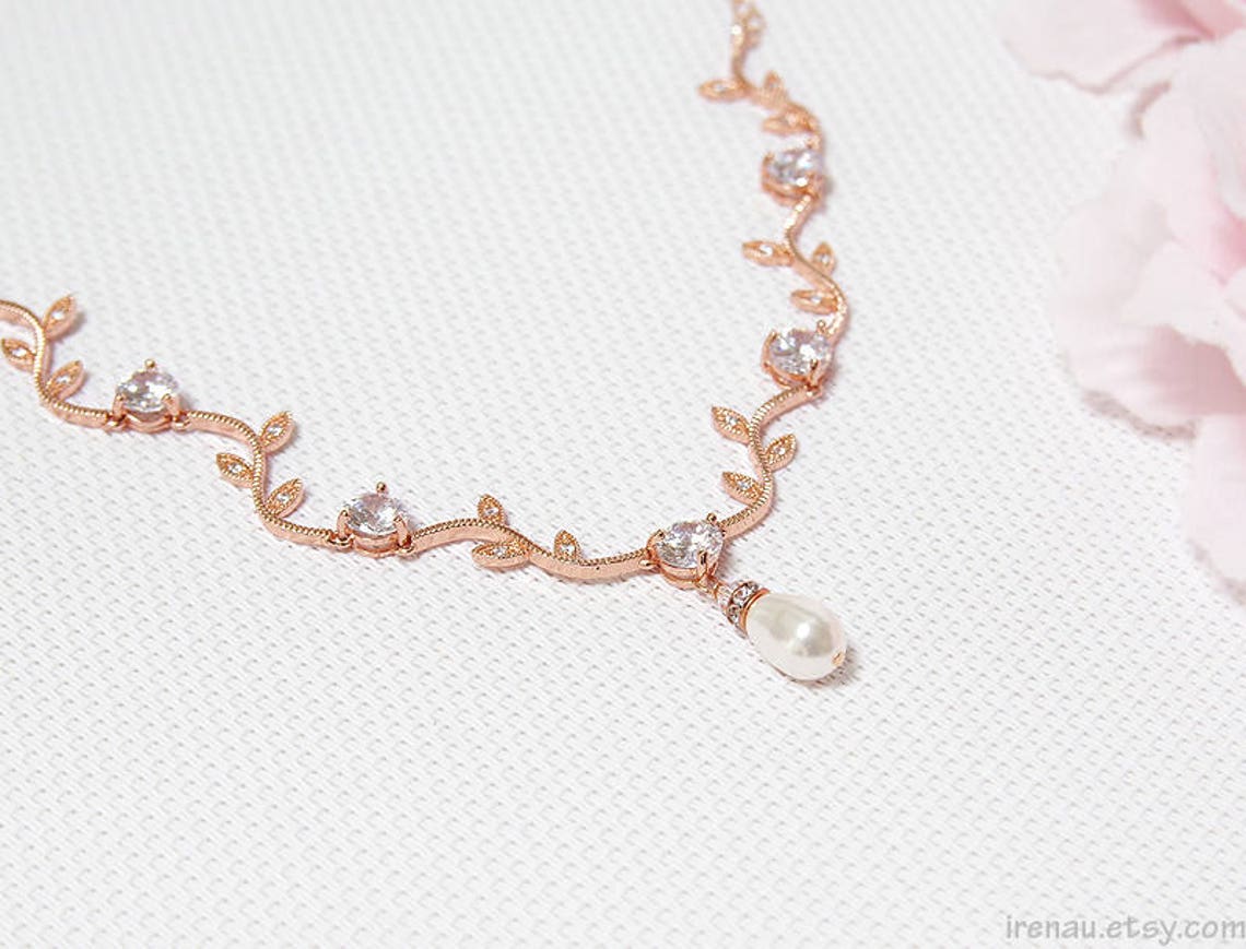 Crystal Vine Necklace Rose Gold Bridal Necklace Vine Wedding Etsy