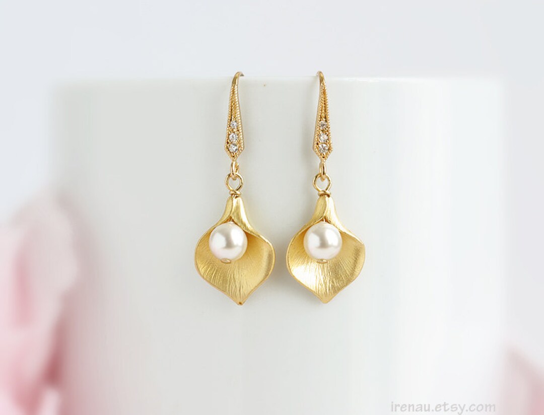 Gold Calla Lily Earrings Dangle Drop Calla Lily Flower - Etsy