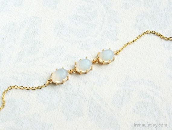 ブレスレット 24K Gold Plated White Opal Bracelet Double Link' White Opal Silver Bracelet - Black Star Opal
