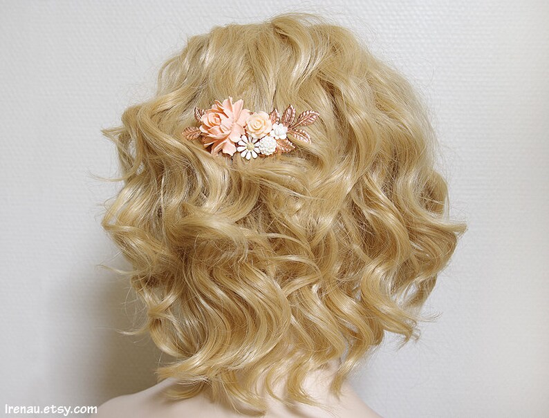 Rose gold hair comb, Bridal hair piece, Blush wedding comb, Ivory cream white soft pink flower bridal comb, Rose gold floral filigree comb image 5