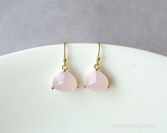 Gorgeous Pink Earrings, Gold Drop Earrings, Gold Glass Earrings, Pink Jewelry, Wedding Jewelry, Dangle Earrings