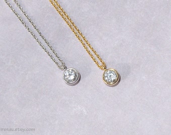 Delicate CZ necklace, diamond pendant, Rose Gold Silver crystal simple necklace, Tiny crystal, Elegant CZ necklace, Cubic zirconia pendant