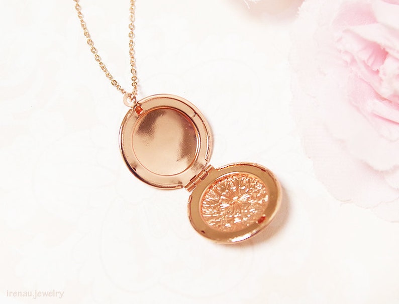 Rose Gold Locket Photo Locket Necklace Round Locket Pendant Etsy