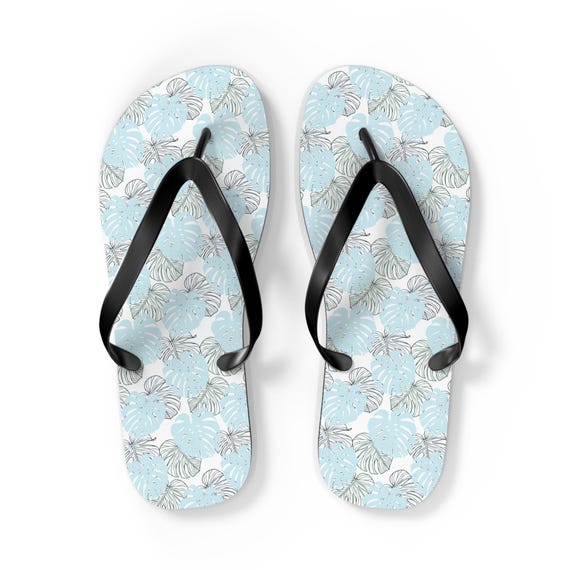 Monstera Hawaiian Slippers, Slippahs, Tropical Sandals, Hawaiian Beach Flips, Vacation Footwear, Floral Pool Shoes, Resort Wear Slippers