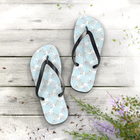 Monstera Hawaiian Slippers, Slippahs, Tropical Sandals, Hawaiian Beach Flips, Vacation Footwear, Floral Pool Shoes, Resort Wear Slippers
