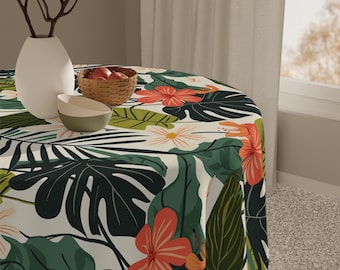 Hawaiian Tablecloth, Luau Party Decor, Tropical Dining Cover, Island Kitchen Linens, Beach House Table Decor, Aloha Table Topper