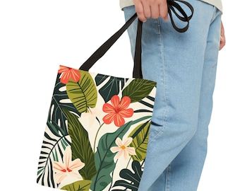Bolsa de mano tropical hawaiana, bolsa de playa, bolsa de verano, bolsa floral, bolsa de vacaciones, bolsa de compras reutilizable, bolsa ecológica