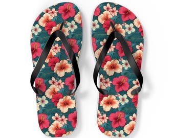 Hibiscus Hawaiian Slippers, Slippahs, Tropical Sandals, Hawaiian Beach Flip Flops, Vacation Footwear, Pool Shoes, Resort Wear Slippers