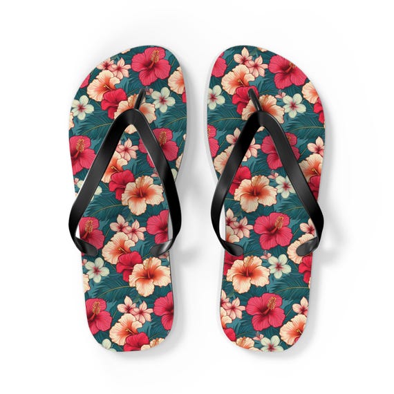 Hibiscus Hawaiian Slippers, Slippahs, Tropical Sandals, Hawaiian