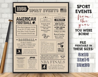 Back in 1958 sport facts Sport History - sport events 1958 sign - 64th birthday sign for sport fans - 64 years ago - INSTANT DOWNLOAD