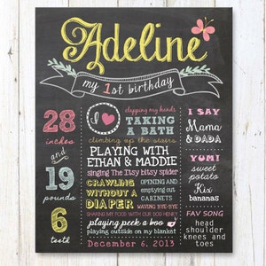 Any age Custom Birthday Chalkboard sign Gold Rustic Baby Girl First Birthday Chalkboard Poster DIGITAL FILE image 1