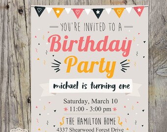 Birthday invotation Baby boy First Birthday Chalkboard sign - Baloons 1st birthday chalk board invitation - Plane theme - DIGITAL FILE!