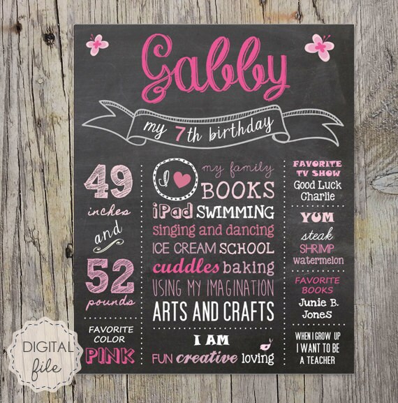 Hot pink 7th birthday chalkboard sign seventh birthday Etsy