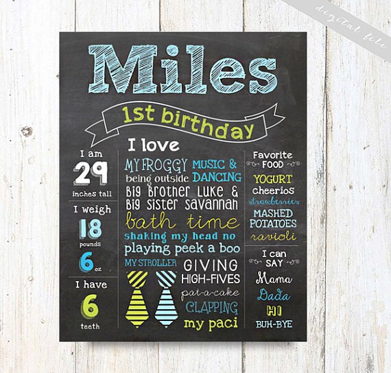 1st Birthday Poster Baby Boy First Birthday Chalkboard Sign Etsy