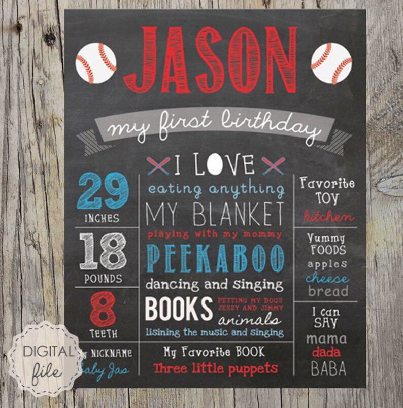 Personalized Baseball Chalkboard Sign Sport First Birthday Etsy