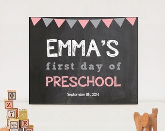 Last day of preschool - Girls last day of kindergarten sign - personalized preschool photo prop - pink Chalkboard Sign - DIGITAL FILE!