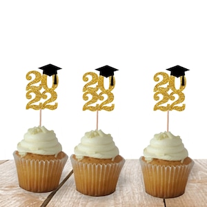 Graduation 2022 cupcake toppers, package of 12 picks.
