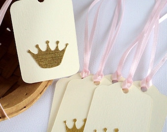 Gold Crown Tags Set of 12, Princess Birthday Decoration, Princess Baby Shower.