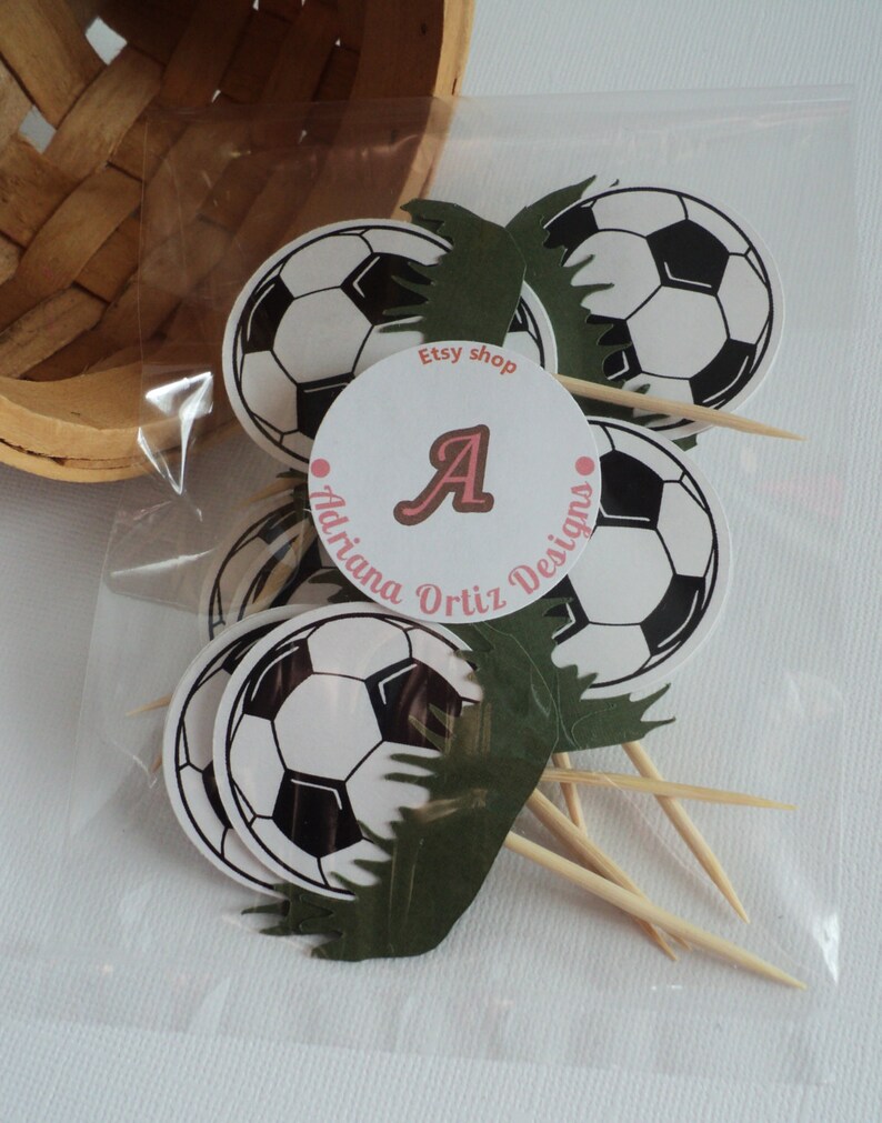 Soccer Cupcake Topper 10 Ct, Soccer Theme Decoration, Soccer Birthday Decoration. image 3