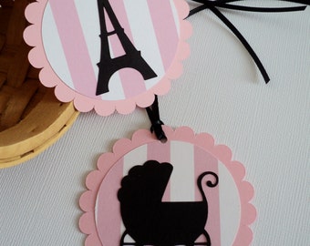 Paris Baby Shower Tag 12 Ct, Baby shower decoration, Birthday decoration, Pink Party Decoration.