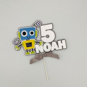 Robot Cake Topper Personalized. Robot theme birthday party.