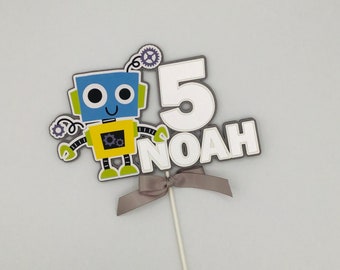 Robot Cake Topper Personalized. Robot theme birthday party.