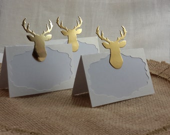 Gold Place Cards Set of 10, Christmas Table, Escort Tables, Foil Place Cards, Reindeer Name Card.