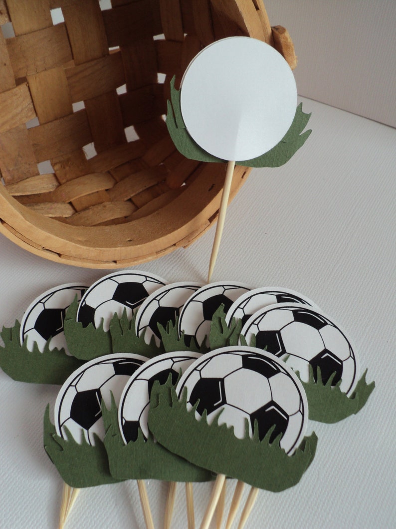 Soccer Cupcake Topper 10 Ct, Soccer Theme Decoration, Soccer Birthday Decoration. image 4