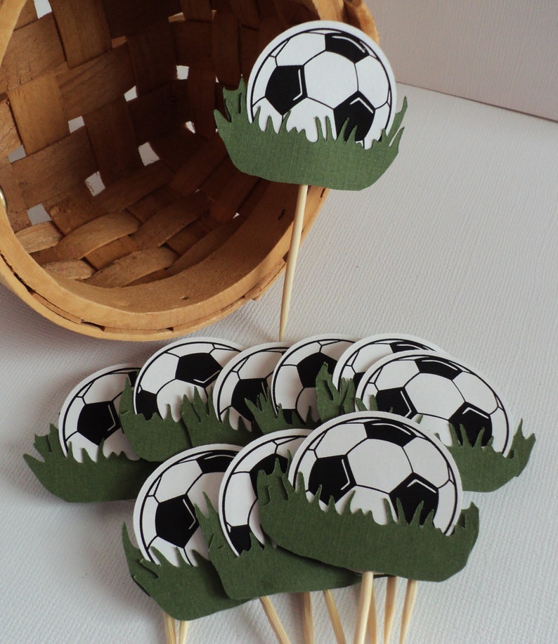 Soccer Cupcake Topper 10 Ct, Soccer Theme Decoration, Soccer Birthday Decoration. image 5