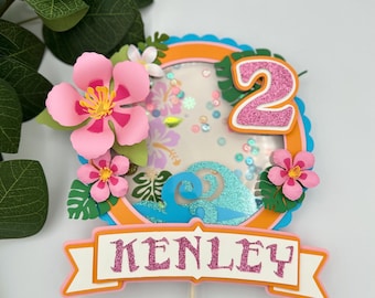 Adorno para tarta de Moana personalizado: Agitador de flores 3D, decoración para fiesta hawaiana