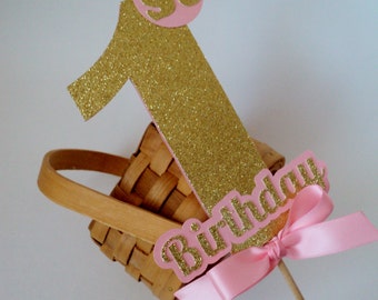 Glitter Number Cake Topper, Pink and Gold Party, Birthday Decoration, Girl Party Décor, Cake Smash.