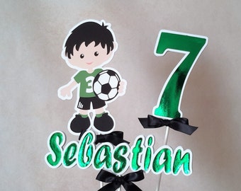 Adorno para tarta de jugador de fútbol personalizado: Centro de mesa de cumpleaños de aluminio