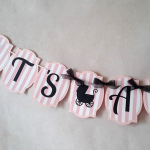 Paris Baby Shower Banner, Pink and Black Banner, Eiffel Tower Banner. image 1