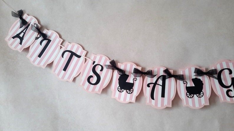 Paris Baby Shower Banner, Pink and Black Banner, Eiffel Tower Banner. image 1