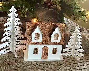 Christmas Village House with Trees: Holiday Mantle Decor