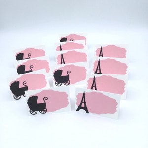 Paris Baby Shower Food Label or Place Cards, Set of 12, Eiffel Tower Cards