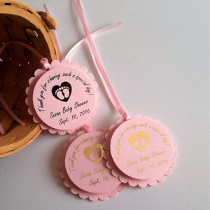 Thank you Tags 10 Ct, Customized/ Personalized Baby Shower Favors Tags, Pink Gold Decoration.