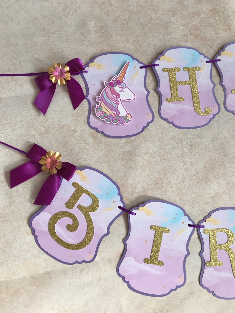 Unicorn Rainbow Banner, Unicorn Pastel Banner, Unicorn Theme Party Supplies, Unicorn Gold Banner. image 4