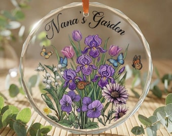 Adorno de cristal para jardín de la abuela / Adorno floral con forma de ramo de lirios morados