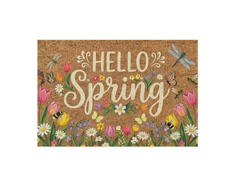 Flower Bee Butterfly Dragonfly "Hello Spring" Outdoor Rug 24"x36"