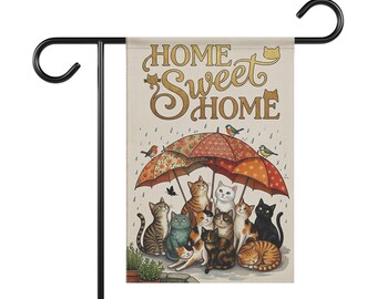 Bandera de jardín con diseño de gatos "Hogar dulce hogar" / Pancarta de jardín
