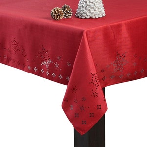 Christmas Holiday gift Red Fabric Laser Cut border Snowflakes Various Sizes Polyester Tablecloths Hemstitch New by DIRECT2HOME