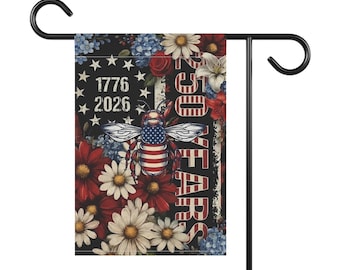 Abeja patriótica con bandera estadounidense, 250 aniversario de EE. UU. / 1776-2026 Floral