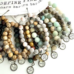 Affirmation Charm Beaded Bracelet with Vintage Dream Dictionary Word Charm