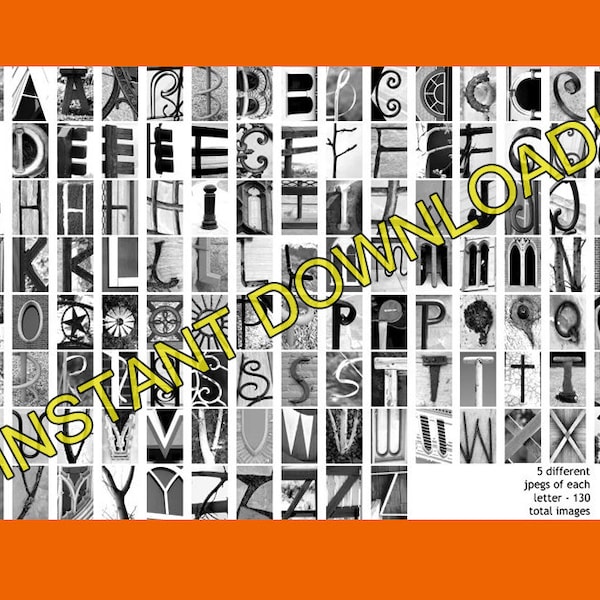 INSTANT DOWNLOAD Alphabet Photography Letter Art - 130 Individual jpg Images of 4x6 Black and White Alphabet Photos - Personalized Christmas