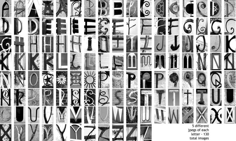 130 Individual Letter Jpg Files DOWNLOAD of Black and White - Etsy