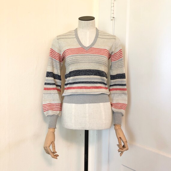 Vintage 1970s 1980s Metallic Striped Sweater Disco