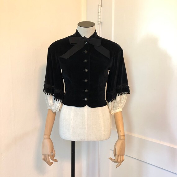 1950s Black Velvet Victorian Cropped Jacket Bolero