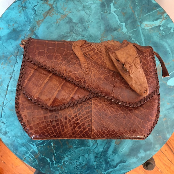 1940s 1950s Whole Alligator Purse Taxidermy Clutch