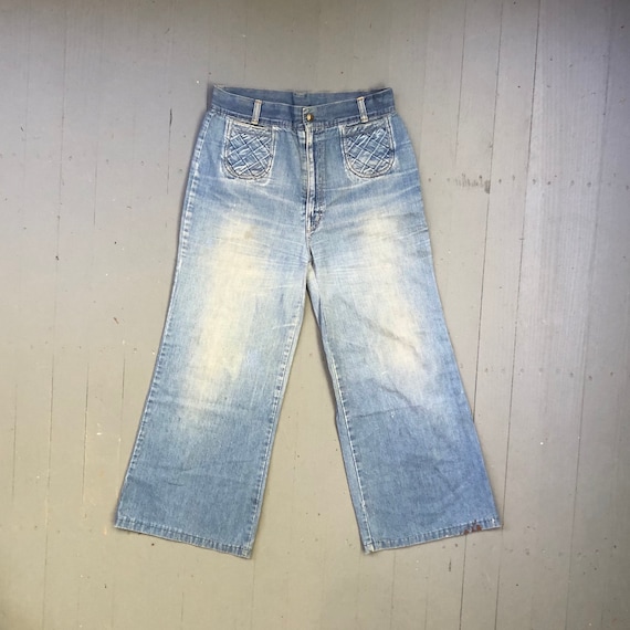 Vintage 1970s 1960s Bell Bottom Wide Leg Jeans Hig